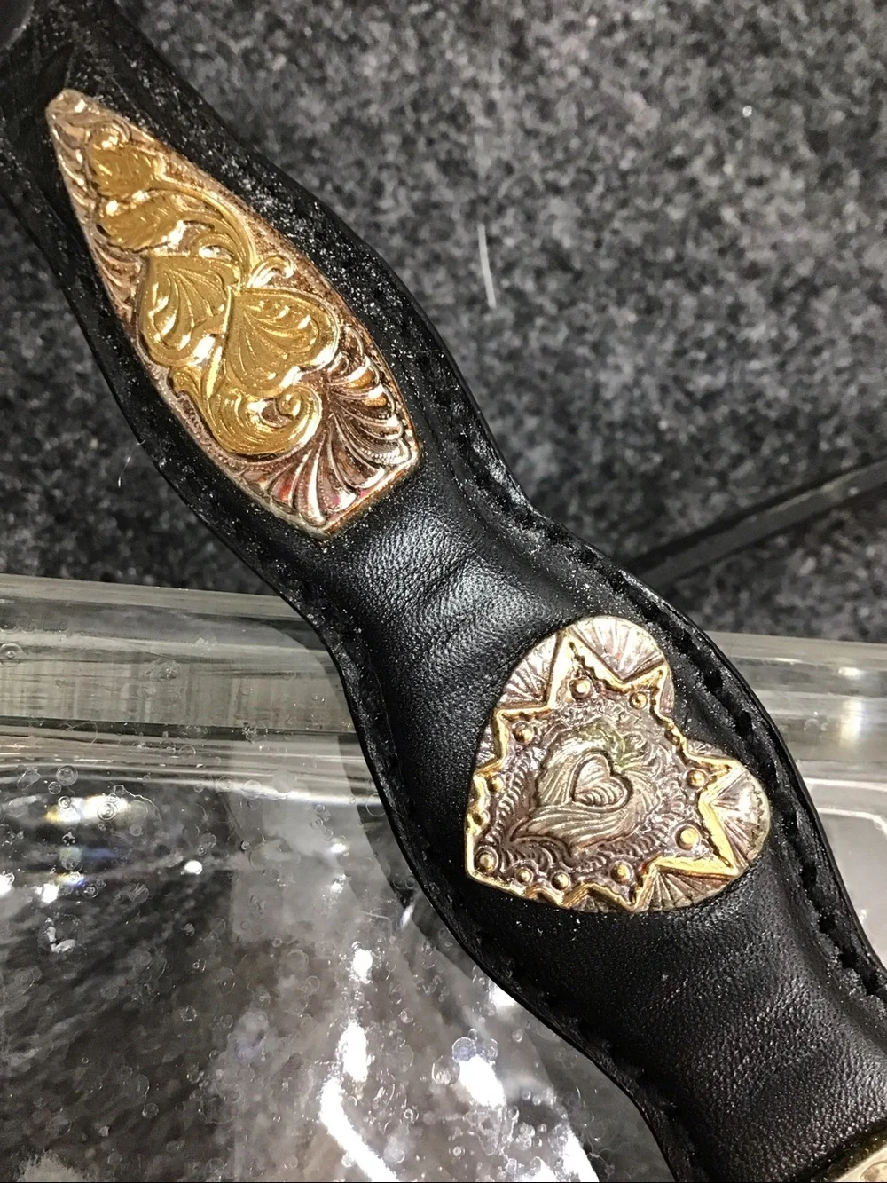 Resistol Black Leather western belt Gold Oval Crystal buckle 32 R1202263